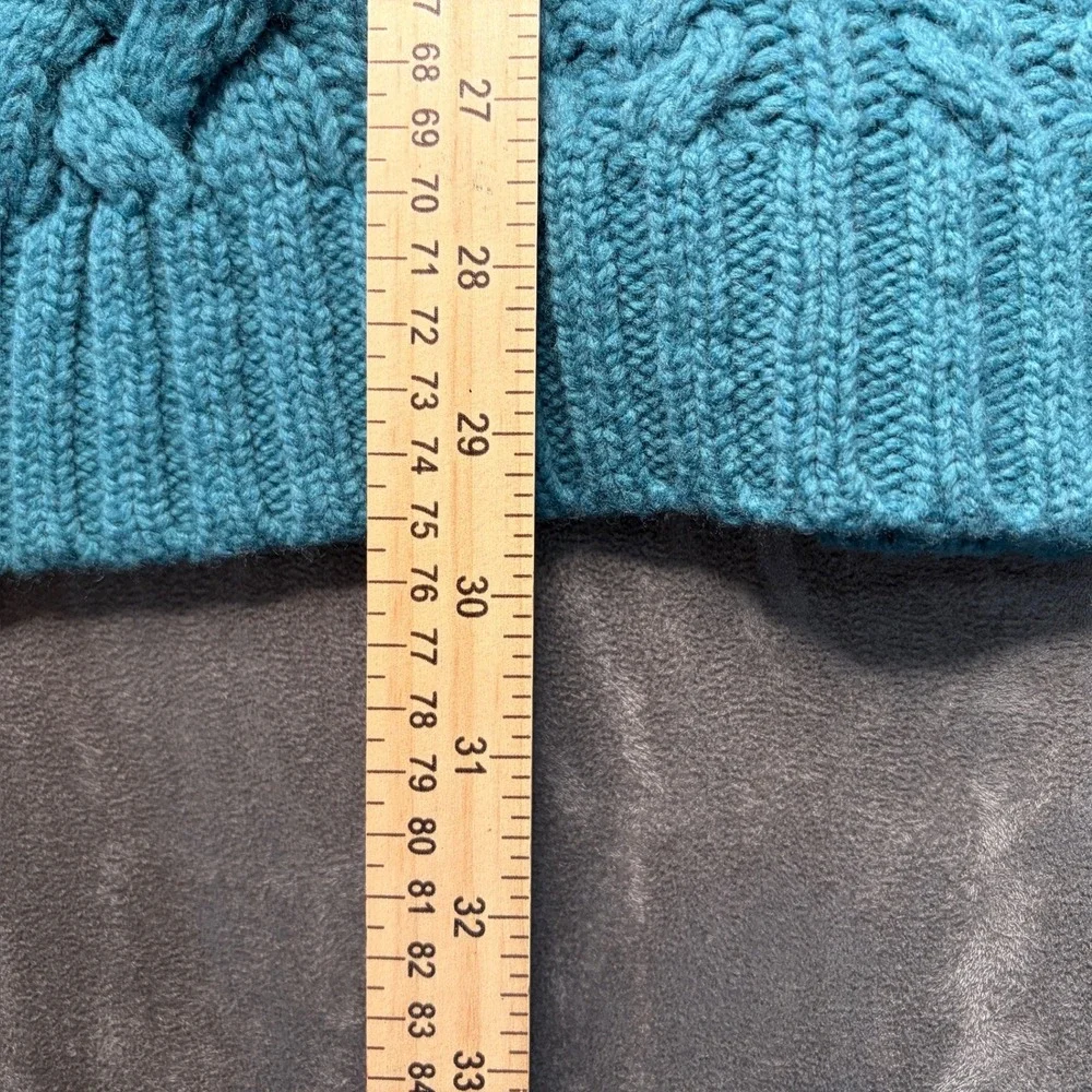 Lands' End Cable Knit Cardigan Sweater Womens M Teal Wool Belted Fisherman NEW